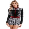 Moily Womens Halloween Race Car Driver Costume Colorblock Printed Shiny Long Sleeves Leotard Jumpsuit Black Large view 1