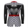 Moily Womens Halloween Race Car Driver Costume Colorblock Printed Shiny Long Sleeves Leotard Jumpsuit Black Large view 4