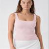 ODODOS 3-Pack Seamless Square Neck Tank for Women Ribbed Knit Soft Low Back Sleeveless Tops, Waist Length, Pink Lace+Violet+Iceberg, X-Large/XX-Large view 2