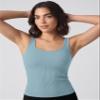 ODODOS 3-Pack Seamless Square Neck Tank for Women Ribbed Knit Soft Low Back Sleeveless Tops, Waist Length, Pink Lace+Violet+Iceberg, X-Large/XX-Large view 3