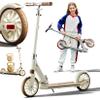 GLDDFDG Kick Scooter for Ages 6+, Kid, Teens & Adults, 8IN Solid Tires Big Wheels for Kids, 3 Handle height Adjustable Levels, for Riders 330 lbs, with Double Braking System, Foldable Scooter,Brown view 1