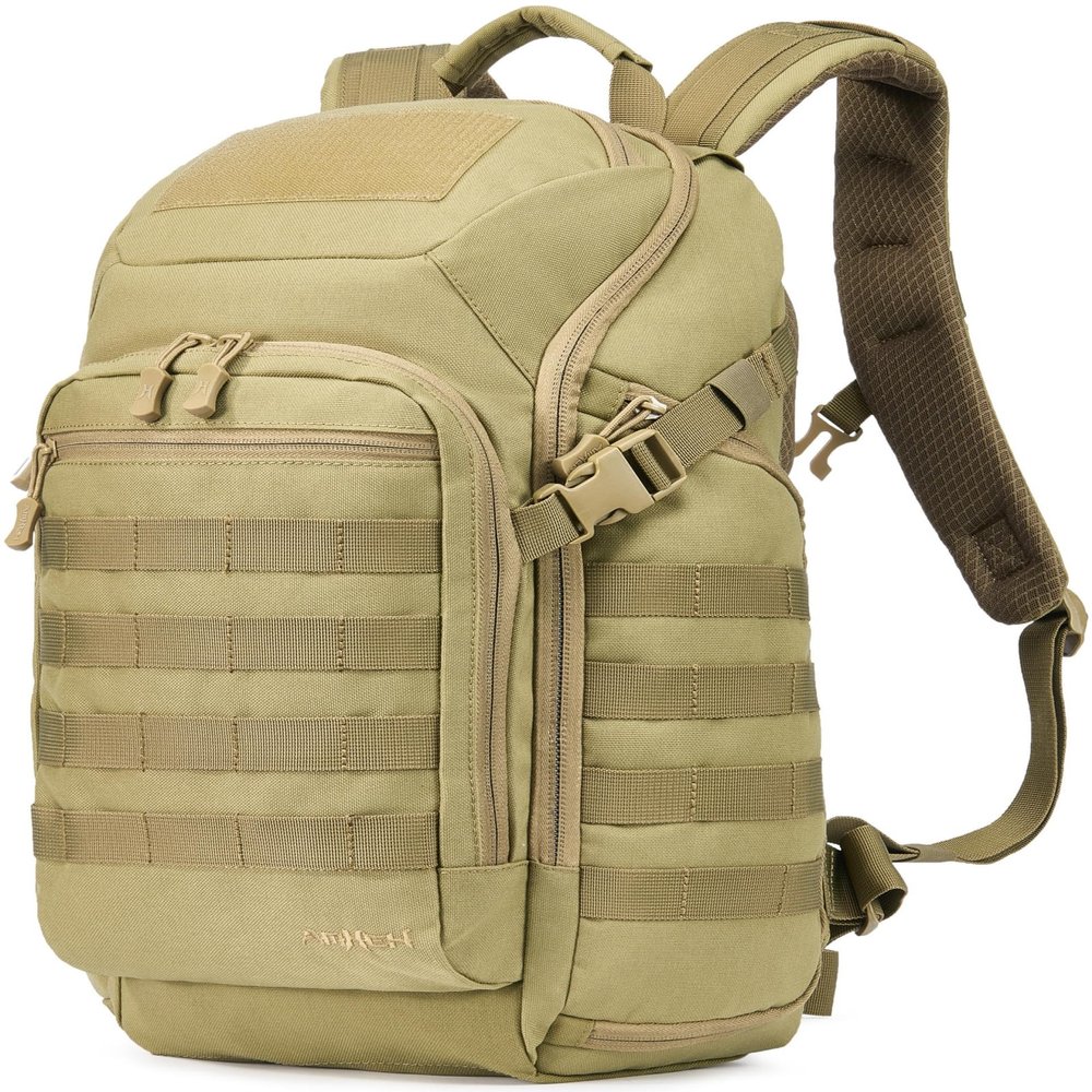 AMHEH 32L Tactical Backpack - 17" Laptop Suspended Protection, 1050D Rugged Urban Everyday Carry Pack, Get Home Bug Out Bag (Tan)