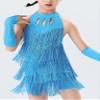 Happy Cherry Girls Sequins Dance Dress Fringe Latin Skirt Halter Rhinestones Tassels Dancewear Sparkling for Kids Lake Blue view 3