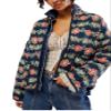 VAOYIU Women's Floral Puffer Jacket Cropped Vintage Printed Cardigan Lightweight Open Front Padded Quilted Coats(Navy-M) view 1