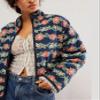 VAOYIU Women's Floral Puffer Jacket Cropped Vintage Printed Cardigan Lightweight Open Front Padded Quilted Coats(Navy-M) view 2