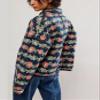 VAOYIU Women's Floral Puffer Jacket Cropped Vintage Printed Cardigan Lightweight Open Front Padded Quilted Coats(Navy-M) view 3