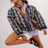 VAOYIU Women's Floral Puffer Jacket Cropped Vintage Printed Cardigan Lightweight Open Front Padded Quilted Coats(Navy-M) view 4