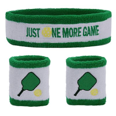 3 Pcs Pickleball Sweatband Set Men Women, Moisture Wicking Sweat Absorbent 2 Wristbands and 1 Headband for Basketball Tennis, Great Gift for Sports
