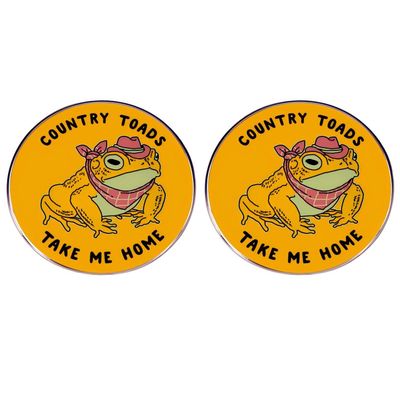 2 Toad Pins Animal Protection Button Pins, COUNTRY TOADS TAKE ME HOME Alloy Pins