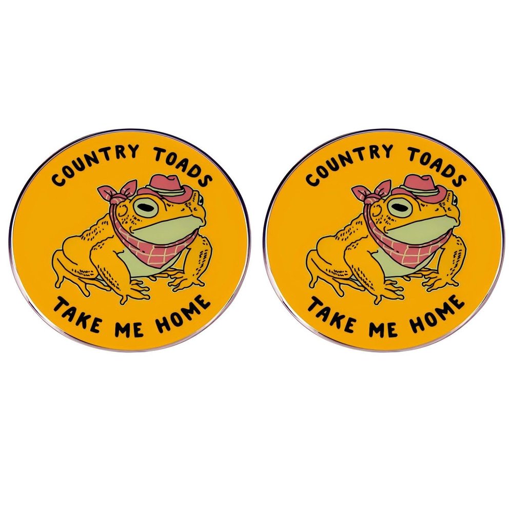 2 Toad Pins Animal Protection Button Pins, COUNTRY TOADS TAKE ME HOME Alloy Pins