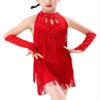 Happy Cherry Girls Latin Sequins Tassel Dance Dress Halter Ballroom Dancing Outfits Rhinestones Costume Dancewear Red view 1