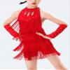 Happy Cherry Girls Latin Sequins Tassel Dance Dress Halter Ballroom Dancing Outfits Rhinestones Costume Dancewear Red view 4