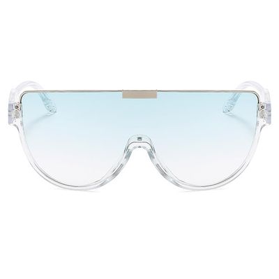 bullabulling Sunglasses Women Oversized One Piece Frame UV400 Sun Glasses Trendy Retro Shades Wrap Around Shield Goggles (clear/blue lens)