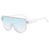 bullabulling Sunglasses Women Oversized One Piece Frame UV400 Sun Glasses Trendy Retro Shades Wrap Around Shield Goggles (clear/blue lens) view 2