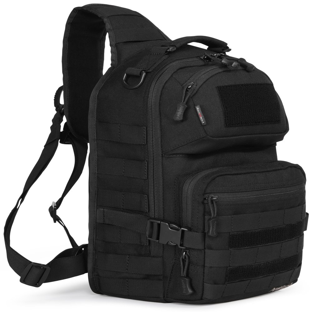 AMHEH 15L 1050D Urban Tactical Sling Bag for Men - Fits 12" Laptop, Water Resistant Everyday Carry Crossbody Backpack, Black