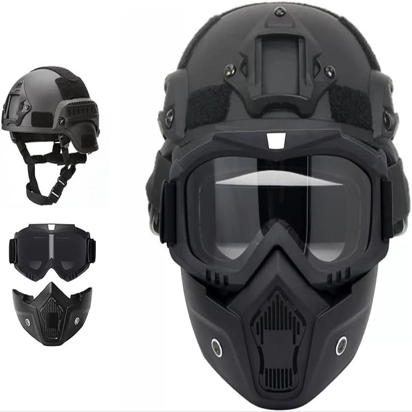 HISTOEG Airsoft Helmet and Face Mask, Airsoft Full Face Mask, Color Bullet PJ quick Helmet with Detachable and Adjustable Goggles, Front NVG Bracket and Side Rails, Medium, transparent