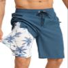 APTRO 2 in 1 Men's Swim Trunks 9" with Zipper Pockets Bathing Suit Built-in Board Shorts Swimwear Long Shorts Solid Dark Blue 2X view 1