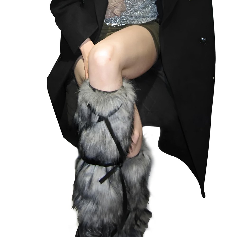 SIQITECHNO Women Girl Long Faux Fur Leg Warmers Soft Cozy Furry Boot Covers Cosplay Accessory for Viking Halloween Santa Costume