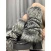 SIQITECHNO Women Girl Long Faux Fur Leg Warmers Soft Cozy Furry Boot Covers Cosplay Accessory for Viking Halloween Santa Costume view 4