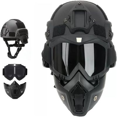 HISTOEG Airsoft Helmet and Face Mask, Airsoft Full Face Mask, Color Bullet PJ quick Helmet with Detachable and Adjustable Goggles, Front NVG Bracket and Side Rails, Medium, Black