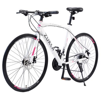 YHUBHSIS Adult Hybrid Bike 24 Speed Hybrid Bike Disc Brake 700C Road Bike, Aluminium Alloy Frame,Disc Brake,Racing Bicycle,Commuter Bike,for Men Women's City Bicycle (White)
