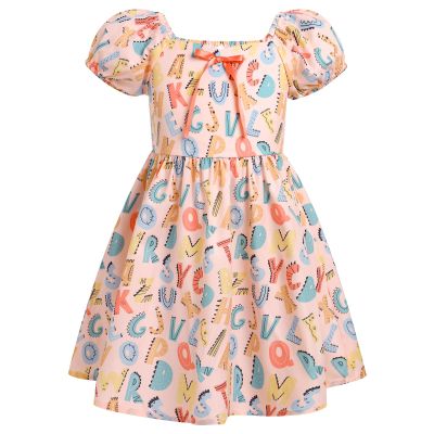 IBTOM CASTLE First Day of School Outfits: Toddler Girls Back to School Pencil Dress Causal Ruffle Bottom Swing Dress Summer School Picture First day of kindergarten Dress Peach Pink 7-8 Years