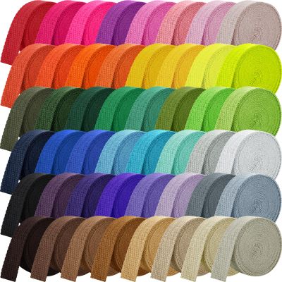 Windyun 48 Rolls Heavy Cotton Webbing 157.5 Yard 48 Color Mixed Polyester Cotton Webbing Strap Tote Bags Leash Straps for Making Bag Handles Cloth Belt Crafts Outdoor Accessories Supplies(1" Wide)