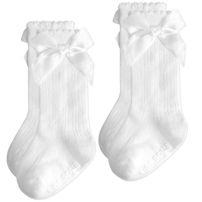 Boonbery Baby Girls Knee High Socks Non Slip Toddler Stockings Cotton Bow Ruffle Newborn Long Socks Infant Tube Dress Socks 0-6/6-12M