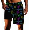 Tropical Flowers neon Mens Swim Trunks with Compression Liner Quick Dry Zipper Pocket Bathing Suit for Beach Summer Small view 1