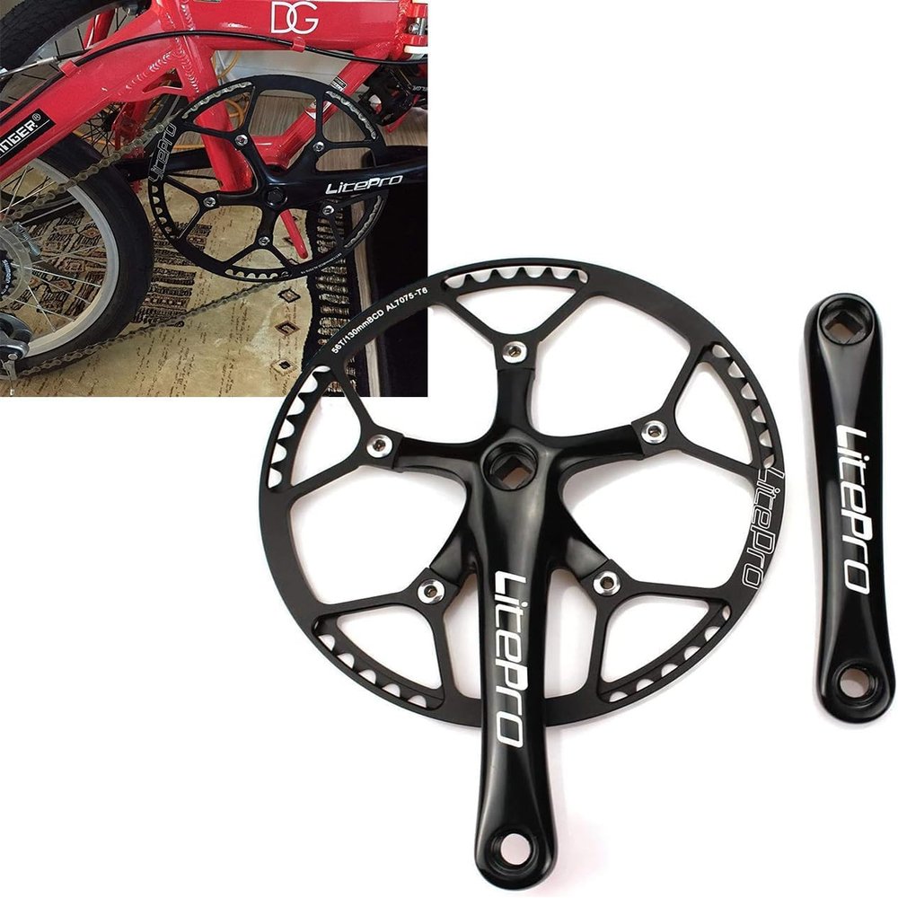 BESNIN Crankset 53T 56T 58T Single Speed Bike Crankset 170mm BCD Single Crankarms for Bicycle Square crankset Black (56T)