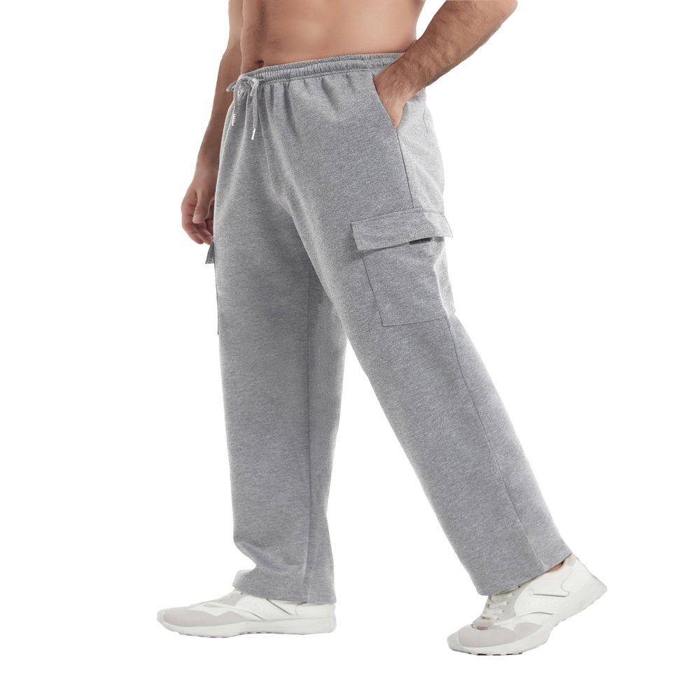 AIFARLD Mens Sweatpants Baggy Casual Cargo Sweat Pants for Men Straight Leg Lounge Drawstring with Pockets Open Bottom Light Grey