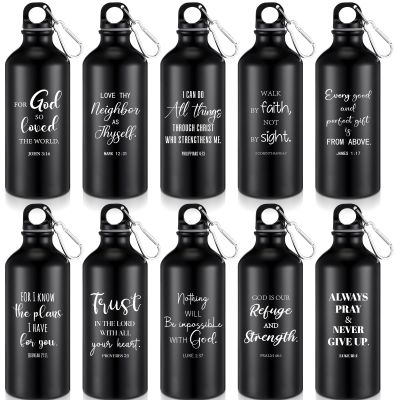 10 Pcs Inspirational Christian Gifts for Women Men, 20 oz Aluminum Water Bottle with Encouragement Scripture, Faith-Based Travel Mug Religious Confirmation Gifts Bulk Easter Church Gift(Black)
