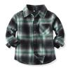 Toddler Boys Long Sleeve Flannel Plaid Shirt Baby Button Down Pocketed Shirts Coats Shacket (Green, 6-12 Months) view 2