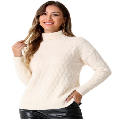Allegra K Ribbed Sweater for Women's High Neck Long Sleeve Stretch Winter Knit Turtleneck Top X-Large Beige