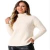Allegra K Ribbed Sweater for Women's High Neck Long Sleeve Stretch Winter Knit Turtleneck Top X-Large Beige view 1