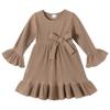 YOUNGER TREE Kids Toddler Dress Baby Girls Fall Dresses Ruffle Long Sleeve Bowknot Casual Winter Dress for Girl(2-3T,Brown) view 1