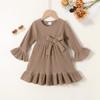 YOUNGER TREE Kids Toddler Dress Baby Girls Fall Dresses Ruffle Long Sleeve Bowknot Casual Winter Dress for Girl(2-3T,Brown) view 2