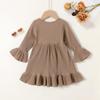 YOUNGER TREE Kids Toddler Dress Baby Girls Fall Dresses Ruffle Long Sleeve Bowknot Casual Winter Dress for Girl(2-3T,Brown) view 3