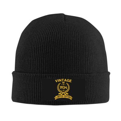 1934 90th Birthday Gifts for Women Men, Vintage 1934 Limited Edition Beanie Mrs Mr EST Knit Hat Warm Ski Winter Hat Black