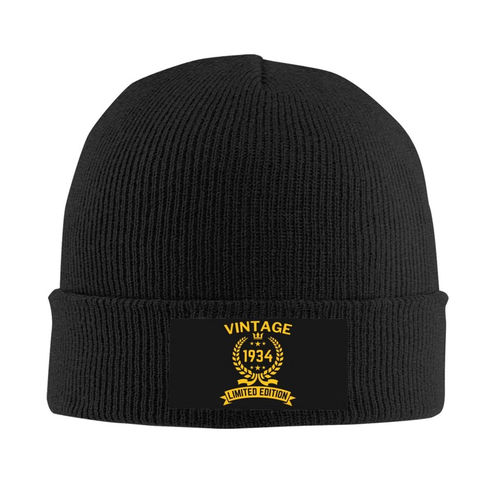 1934 90th Birthday Gifts for Women Men, Vintage 1934 Limited Edition Beanie Mrs Mr EST Knit Hat Warm Ski Winter Hat Black