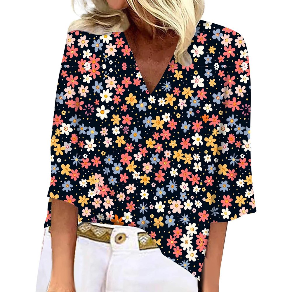 BIVENANT 3/4 Sleeve T Shirts for Women Womens Tops Petite Boho Tops for Women 2024 3/4 Length Sleeve Womens Tops Plus Size Summer Plus Size Blouses for Women