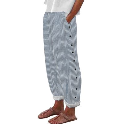 Women Y2k Tear Away Stripe Pants High Split Side Buttons Loose Active Joggers Sweatpants Post-Surgery Trousers (A-06, S)