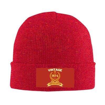 1974 50th Birthday Gifts for Women Men, Vintage 1974 Limited Edition Beanie Mrs Mr EST Knit Hat Warm Ski Winter Hat Red