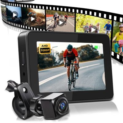 Bike Mirror Camera with 130Wide Angle, 4.3" AHD 1080P Monitor Bike Rear View Mirror, Color Night Vision Bike Camera for Handlebars, Adjustable 360 Bicycle Mirror for E-Bike,Mountain, Road Bike