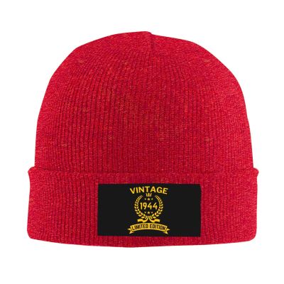 1944 80th Birthday Gifts for Women Men, Vintage 1944 Limited Edition Beanie Mrs Mr EST Knit Hat Warm Ski Winter Hat Red