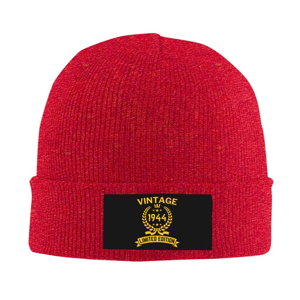 1944 80th Birthday Gifts for Women Men, Vintage 1944 Limited Edition Beanie Mrs Mr EST Knit Hat Warm Ski Winter Hat Red