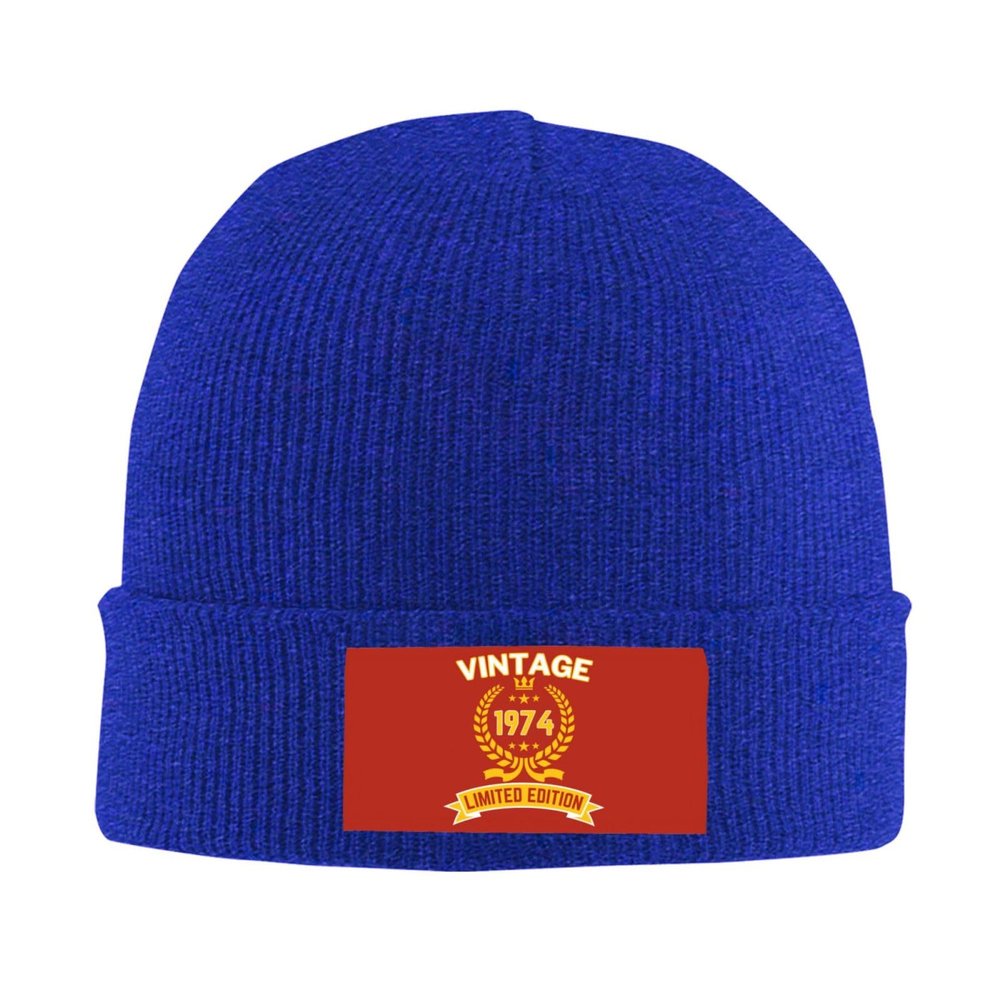 1974 50th Birthday Gifts for Women Men, Vintage 1974 Limited Edition Beanie Mrs Mr EST Knit Hat Warm Ski Winter Hat Blue