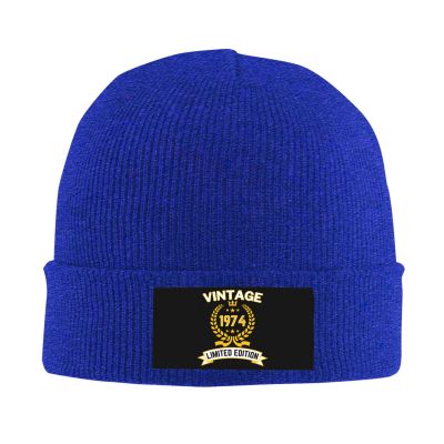 1974 50th Birthday Gifts for Women Men, Vintage 1974 Limited Edition Beanie Mrs Mr EST Knit Hat Warm Ski Winter Hat Blue