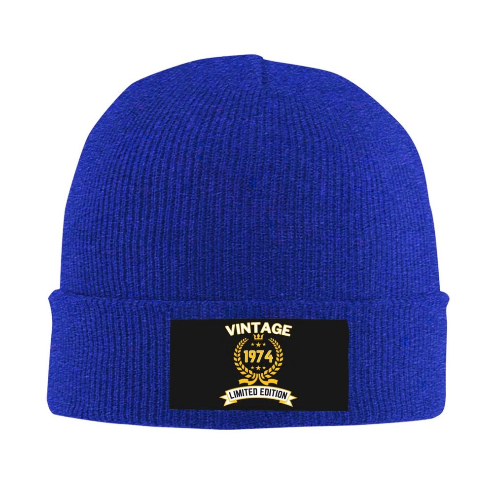1974 50th Birthday Gifts for Women Men, Vintage 1974 Limited Edition Beanie Mrs Mr EST Knit Hat Warm Ski Winter Hat Blue