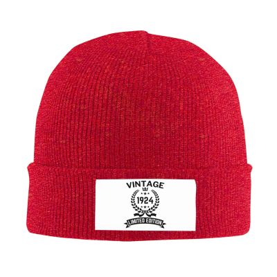 1924 100th Birthday Gifts for Women Men, Vintage 1924 Limited Edition Beanie Mrs Mr EST Knit Hat Warm Ski Winter Hat Red